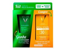Kit-Protetor-Solar-Facial-Vichy-Ideal-Soleil-Antibrilho-Toque-Seco-FPS30-40g---Normaderm-Gel-Limpeza-60g